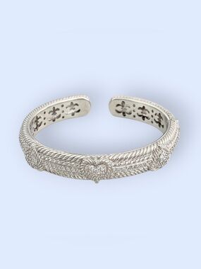 Judith Ripka Sterling Silver Heart Hinged Cuff Bracelet